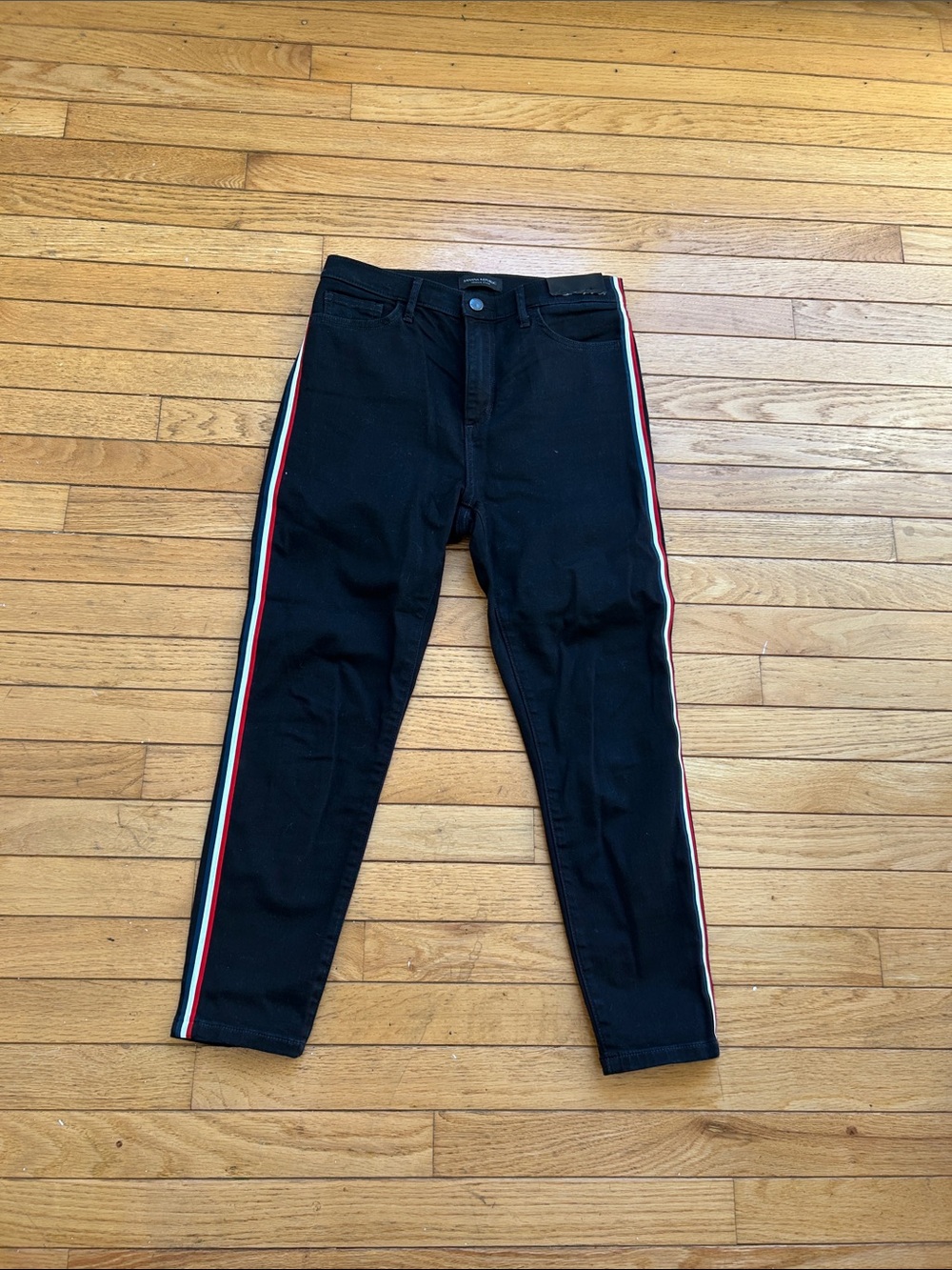 Banana Republic Black Skinny Jeans with Red & White Side Stripes